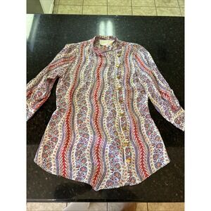 Anthropologie Lauren Moffatt Silk Blouse Top Shirt Gold Buttons Career Office Sm